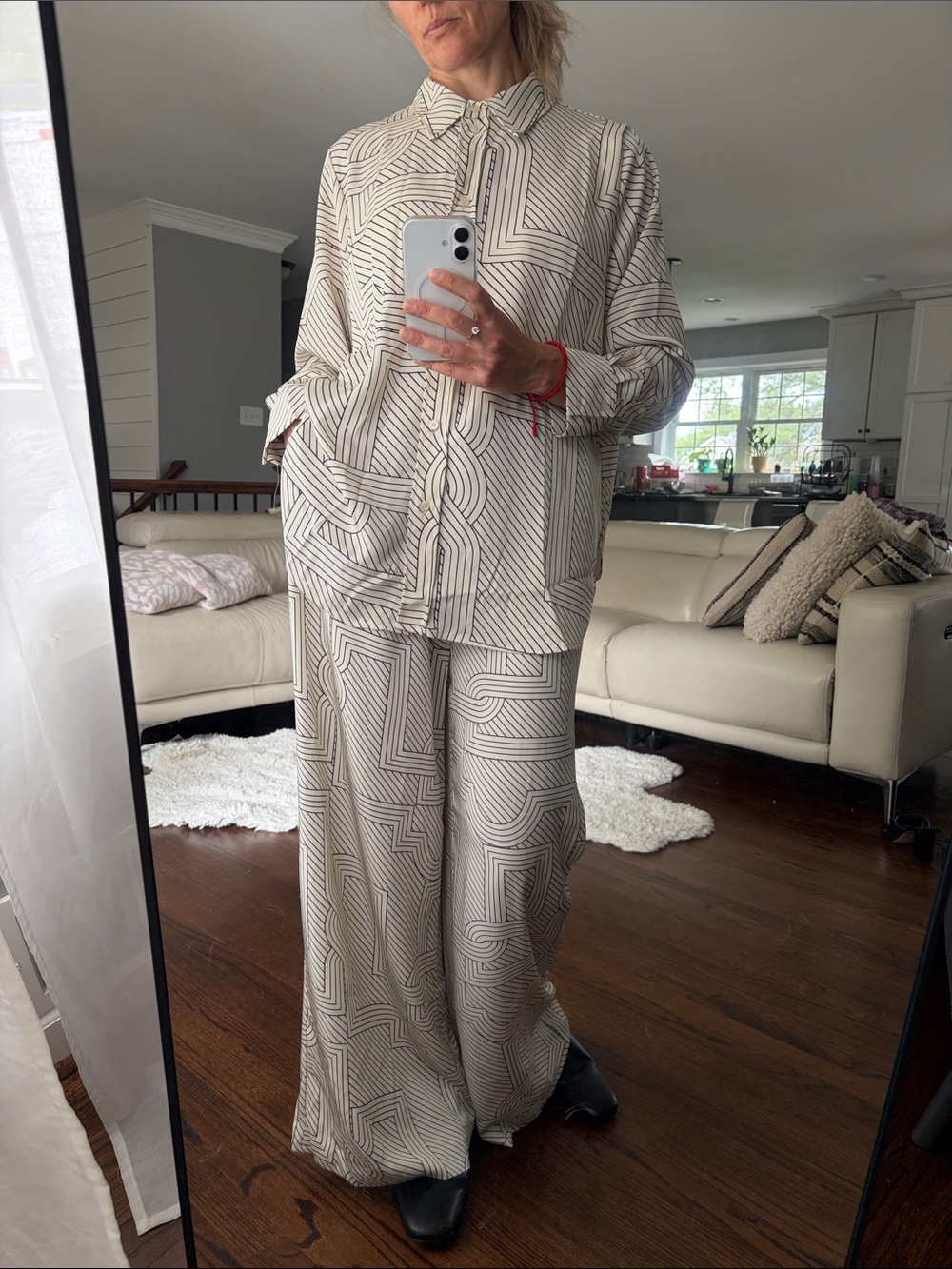 H&M Cream and Black Geometric Pantsuit